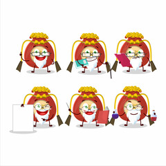 Professor red bag chinese academic cartoon character working on laboratory