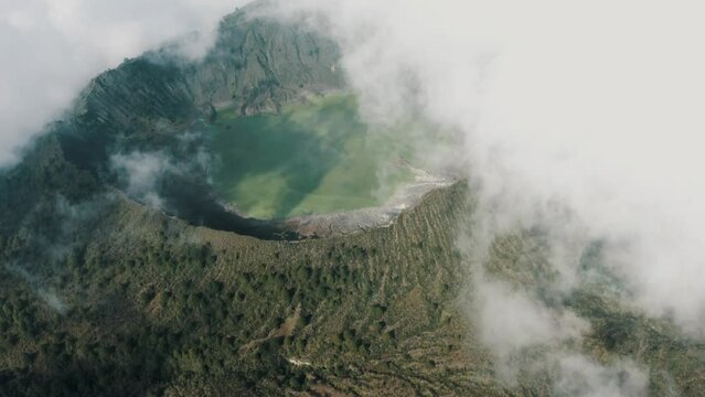 El Chich&oacute;n Volcano On A Misty Landscape In Chiapas, Mexico - aerial drone shot