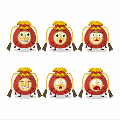 Character cartoon of red bag chinese with scared expression