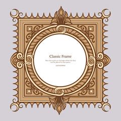 Baroque frame decor. Detailed rich ornament graphic line art. Vector illustration