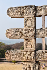 Stupa No 1, West Gateway. Rear view of Architraves Closeup of left side. The Great Stupa, World...