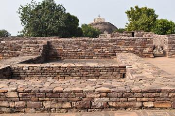 Monastery No 47, Temple and remains at ancient Buddhist monument. , World Heritage Site, Sanchi, Madhya Pradesh, India - obrazy, fototapety, plakaty