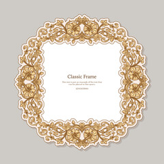 Baroque frame decor. Detailed rich ornament graphic line art. Vector illustration in beige colors
