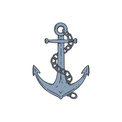 anchor with iron chain. Vector doodle sketch outline isolated illustration.