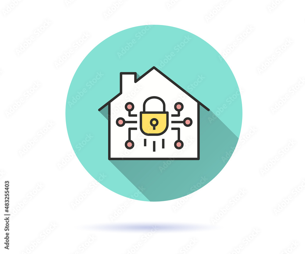 Poster security home icon with long shadow for graphic and web design.