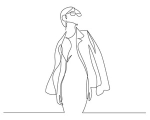 Fashion Woman Abstract Line Art Drawing. Elegant Female Silhouette Minimal Line Ilustration for Fashion Design. Woman in Trendy Linear Style Art Design for Posters, Prints, Social Media. Vector EPS 10