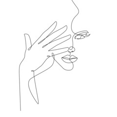 Abstract Woman Head Line Art Drawing. Abstract Female Head One Line Drawing for Wall Art, Fashion Prints, Posters. Art Sketch Print, Black And White Single Line Art, Feminine Poster. Vector EPS 10