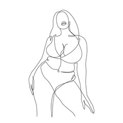 Curvy Woman Body Line Art Drawing. Female Nude Modern Illustration. Woman Body One Line Art Minimalist Style. Good for Wall Art, Print, Poster. Body Positive. Vector EPS 10