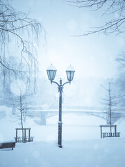 A beautiful details of a snowy Riga - capital of Latvia. Winter day in the city of Northern Europe.