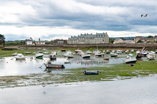 Barfleur in Normandy, the harbor, with traditional houses in background
