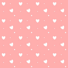 Romantic seamless pattern with a heart. Happy Valentine s Day. White hearts and dots on a pink background.