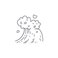 Waves sea ocean. Vector bursts splash with foam and bubbles. Outline doddle sketch black white illustration.