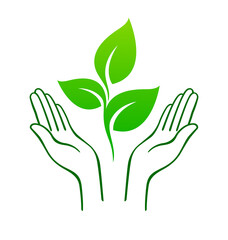 open hands nurturing green plant seedling
