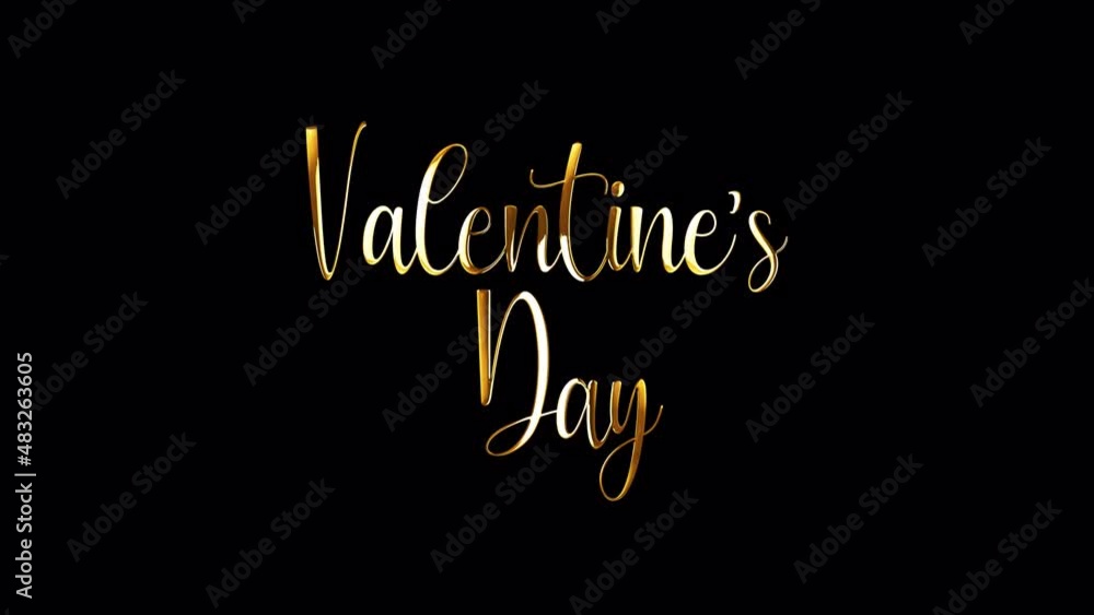 Poster valentine day golden text word. 4k 3d illustration of isolated word using quicktime alpha channel pr