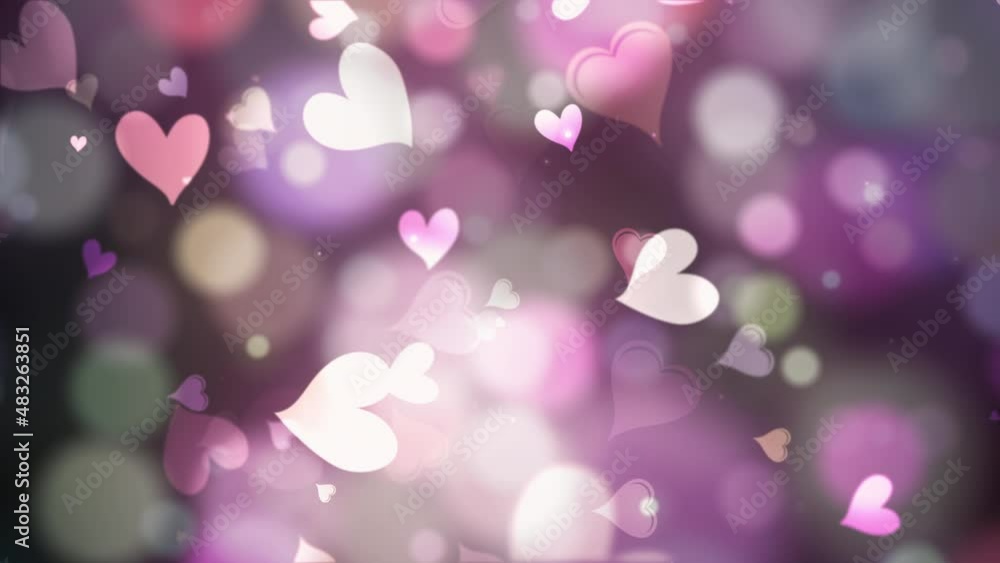 Poster 3d beautiful glow pink heart bokeh and unfocused bokeh light background. abstract falling beautiful 