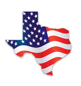 texas tx state map with waving usa flag