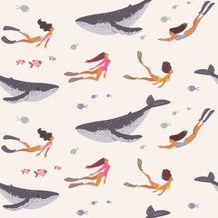 seamless girl and whales