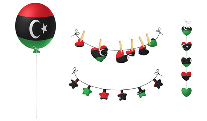 Festival set in colors of national flag. Clip art on white background. Libyan Arab Jamahiriya