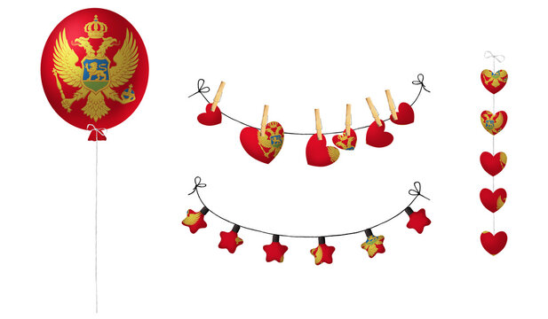 Festival set in colors of national flag. Clip art on white background. Montenegro - Powered by Adobe