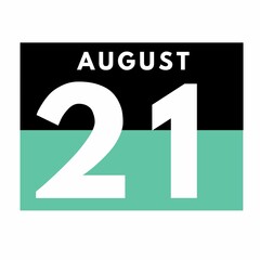August 21 . Flat daily calendar icon .date ,day, month .calendar for the month of August