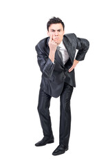 Fototapeta premium Frown man looking at camera with concentration