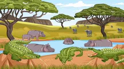 Wild animals in savanna forest landscape © blueringmedia