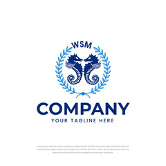 Two seahorses logo, educational rice symbol circle, symbol, icon, design template