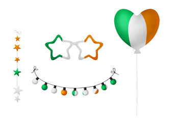 Festival clip art in colors of national flag on white background. Ireland