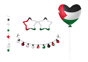 Festival clip art in colors of national flag on white background. Jordan