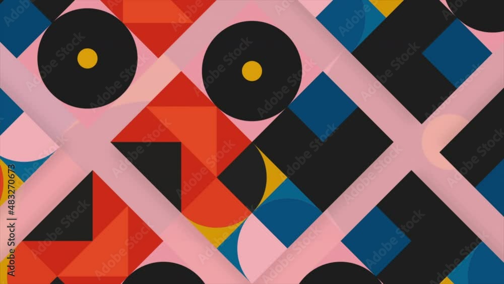 Poster abstract contrasting colorful geometric shapes in motion, seamless loop. motion. concept of supremat