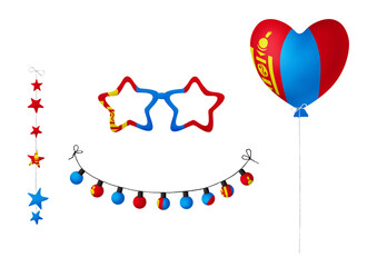 Festival clip art in colors of national flag on white background. Mongolia