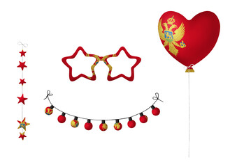 Festival clip art in colors of national flag on white background. Montenegro