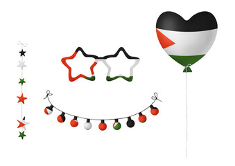 Festival clip art in colors of national flag on white background. Palestinian National Authority