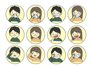 花粉症や風邪の男女のイラストセット