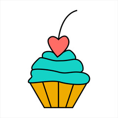 Valentine's Day cupcake love heart doodle vector illustrations colored hand drawn	
