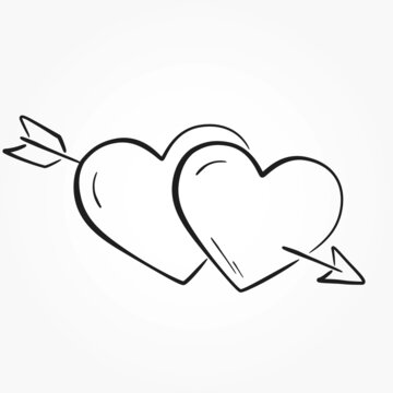 two hearts with arrow. hand drawn valentines and love symbol. vector element for valentine's day design