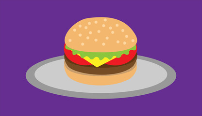 Burger on a plate with purple background