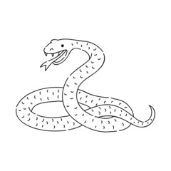 Snake vector doodle animal of Eastern astrological calendar black outline on white background.