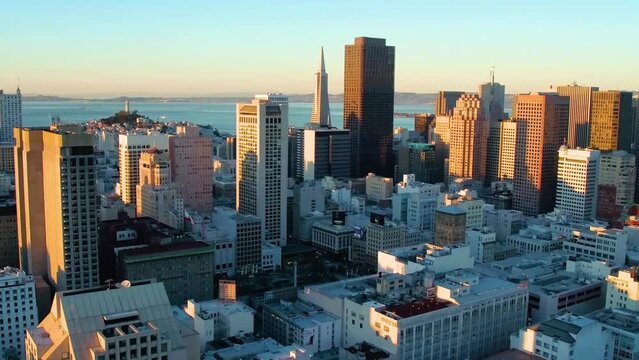 Aerial Flying Over San Francisco, California, Downtown, Amazing Cityscape