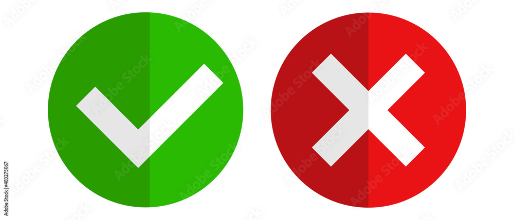 Aufkleber check mark and cross mark icon set. for and against. vectors.