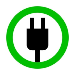 Permission to use electrical outlet. Charging allowed. Silhouette of an electrical outlet in a circle. Vector.