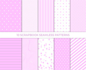 Set of cute sweet pink seamless patterns. Wallpaper for little baby girl. Pink background collection. Baby girl pattern seamless. Cute illustration