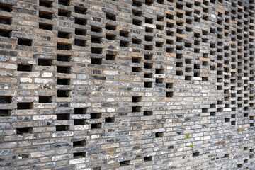 Grey brick walls of old Chinese folk buildings