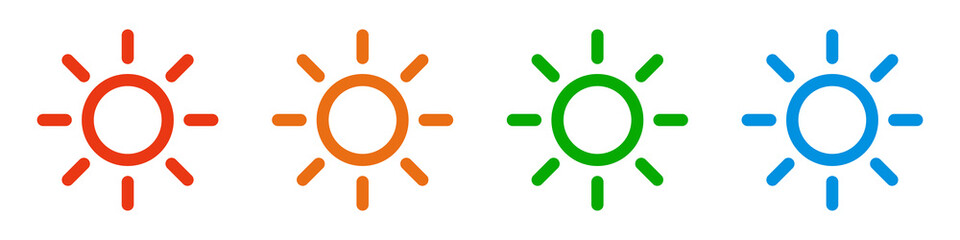 A set of colorful sun icons. Brightness control. Vectors.