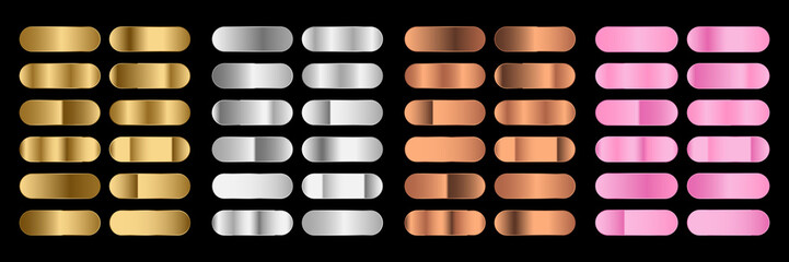 Big metal pack. Collection of gold, silver and bronze gradient for design. Vector gradients set. Vector illustration