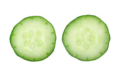 cut green cucumber on white background