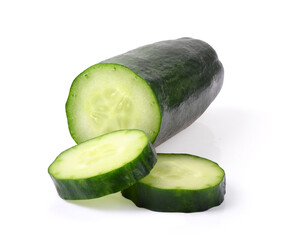 cut green cucumber on white background