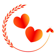 love. Two hearts in a graceful plant horseshoe for good luck. Valentin Day, St. Valentine. Styling, graphics