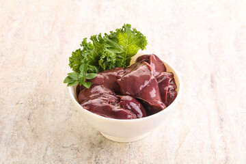 Raw chicken liver in the bowl