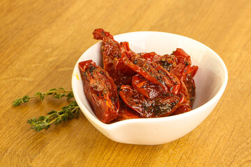 Sun-dried natural Italian tomato in the bowl
